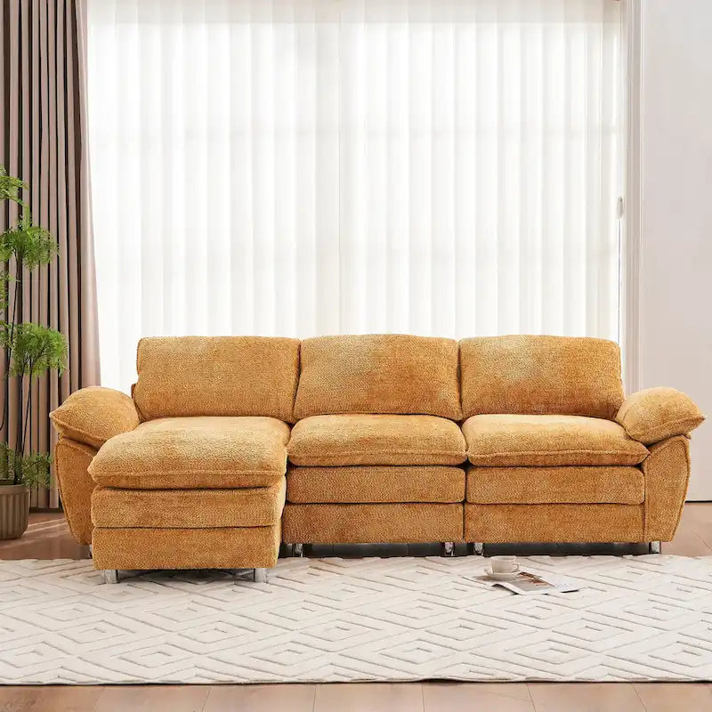 Modern Deep 3-Seat Sofa Couch with Ottoman