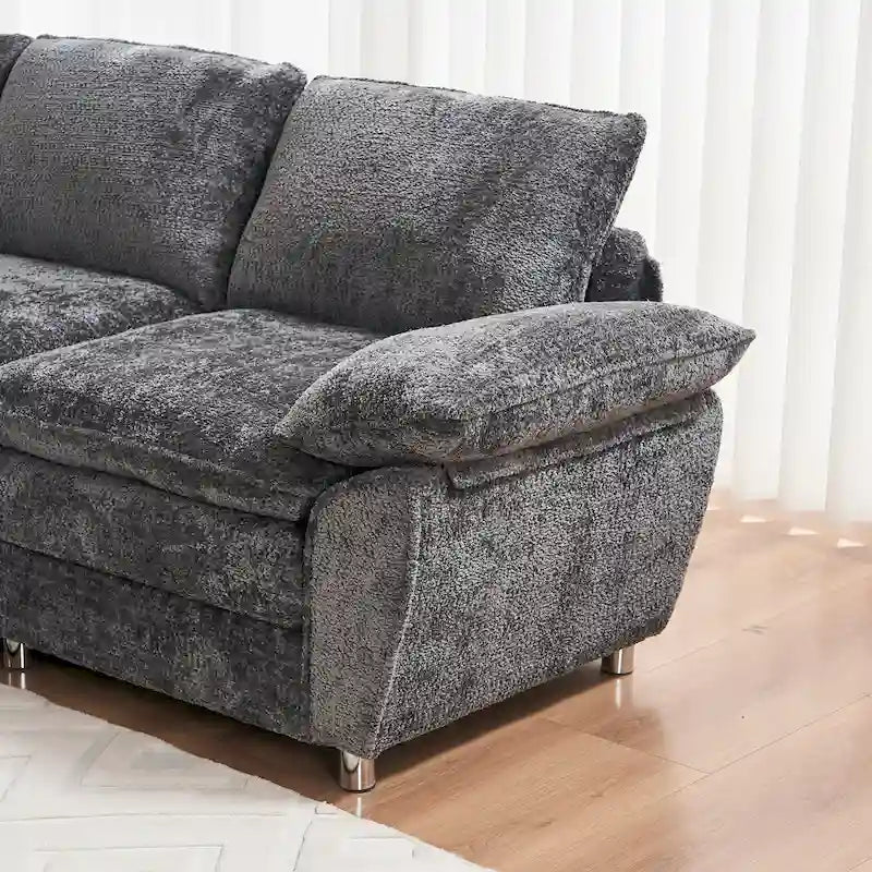 Modern Deep 3-Seat Sofa Couch with Ottoman