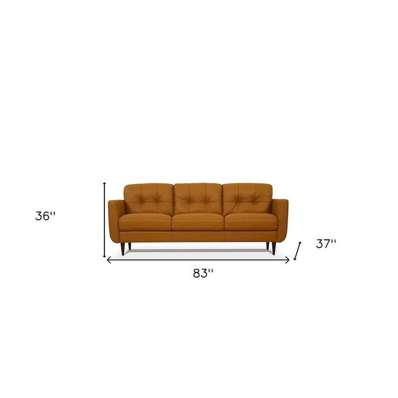 HomeRoots 83 Orange Leather Sofa With Black Legs - 83