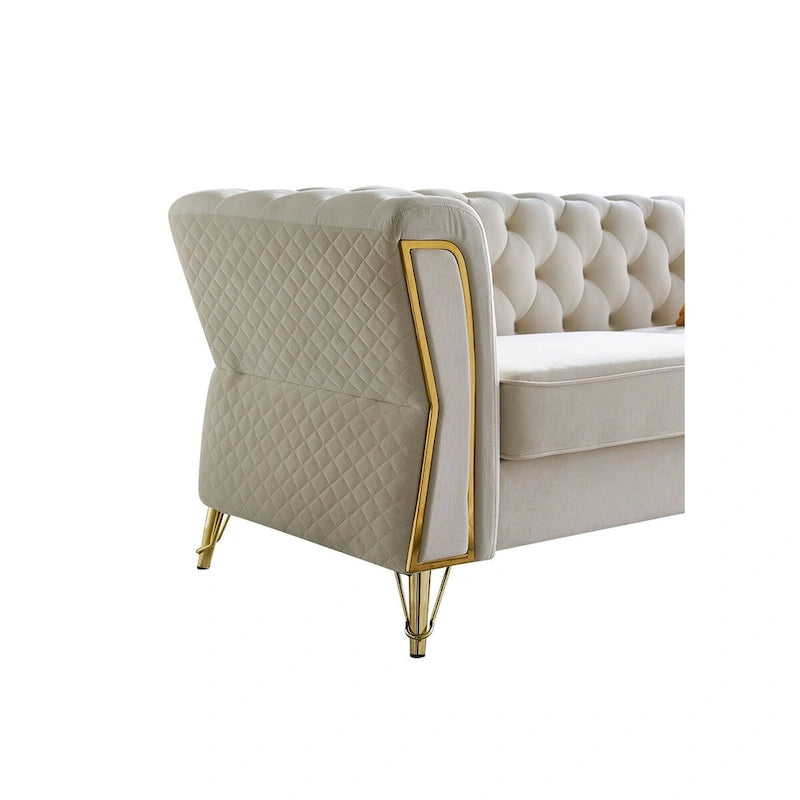 Modern Tufted Velvet Sofa 87.4 inch for Living Room