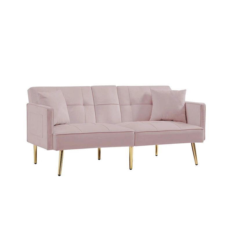 Divano Letto in Velluto Rosa, Convertibile, Posizioni Regolabili, Bracciolo Centrale