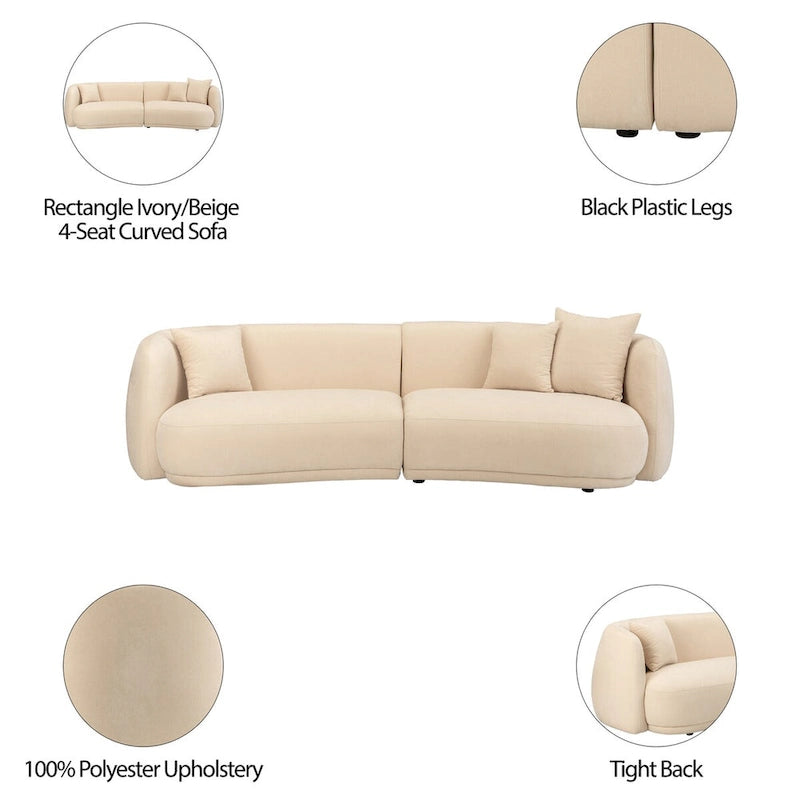 Sagebrook Home Neutral Modern 4 Seat Rectangle Curved Sofa - 117 x 49 x 31