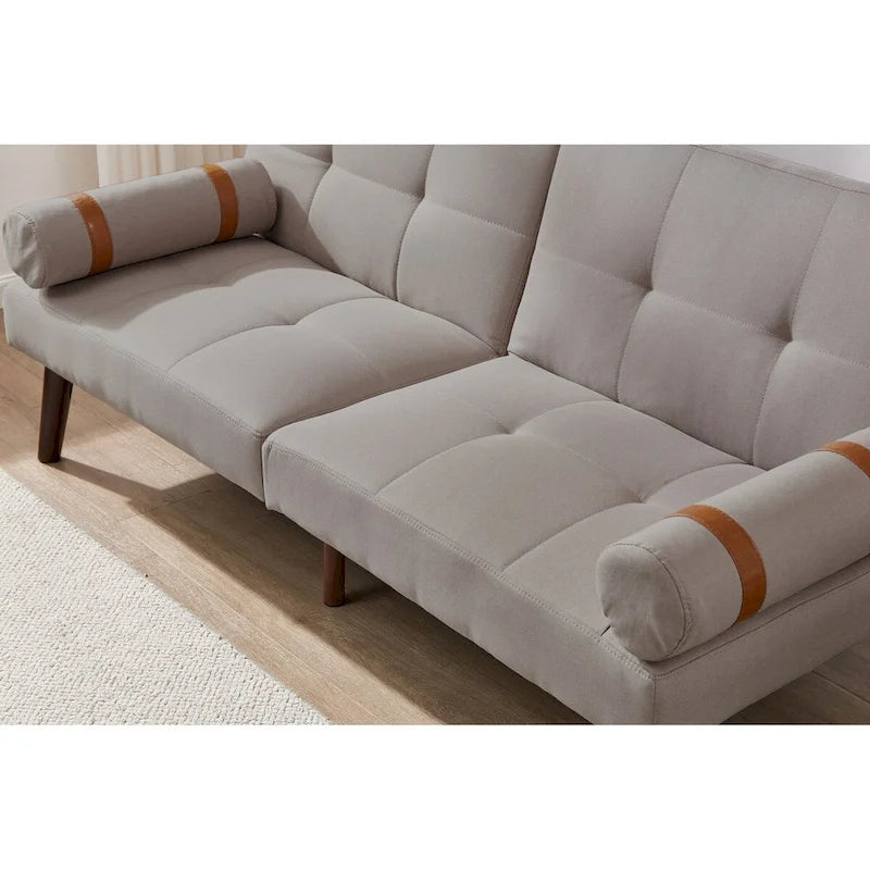 Convertible Sofa Bed Futon with Solid Wood Legs Linen Fabric Musterd Green