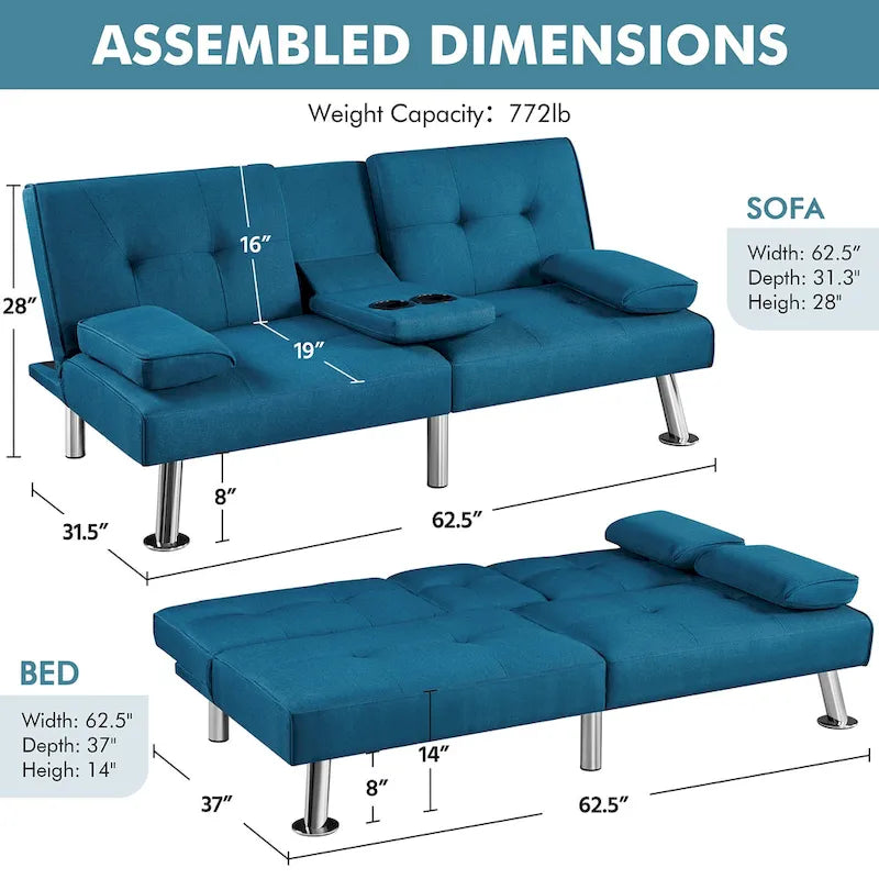 Divano Letto Futon Convertibile in Tessuto Yaheetech