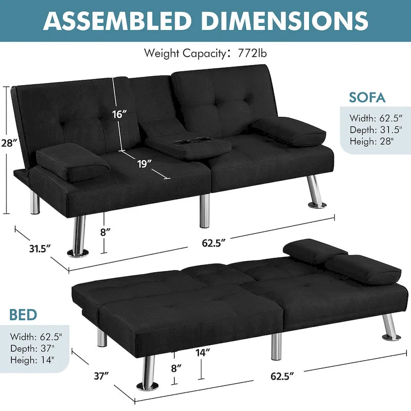 Divano Letto Futon Convertibile in Tessuto Yaheetech
