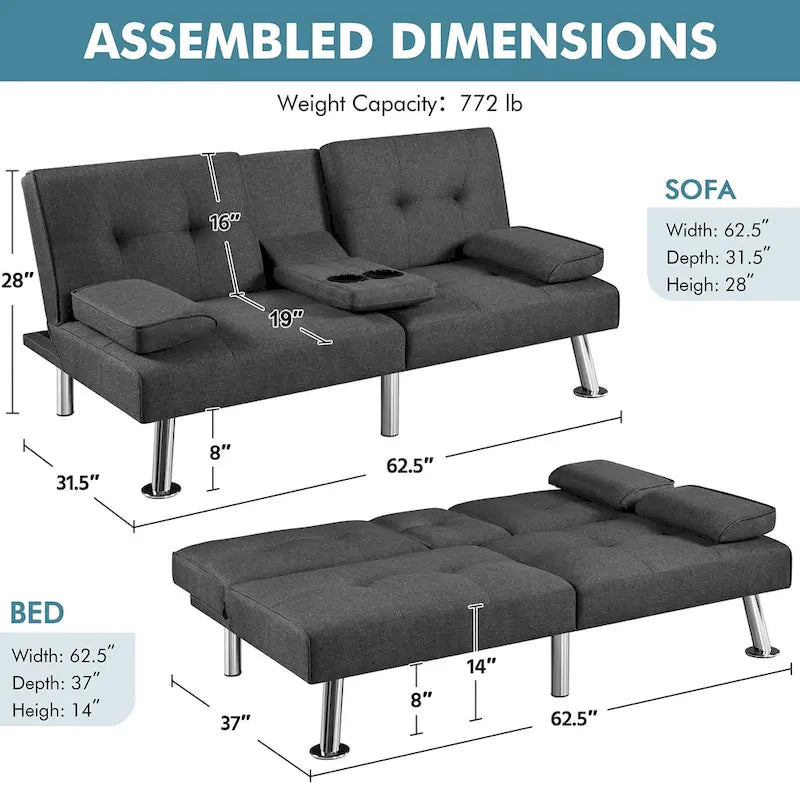 Divano Letto Futon Convertibile in Tessuto Yaheetech