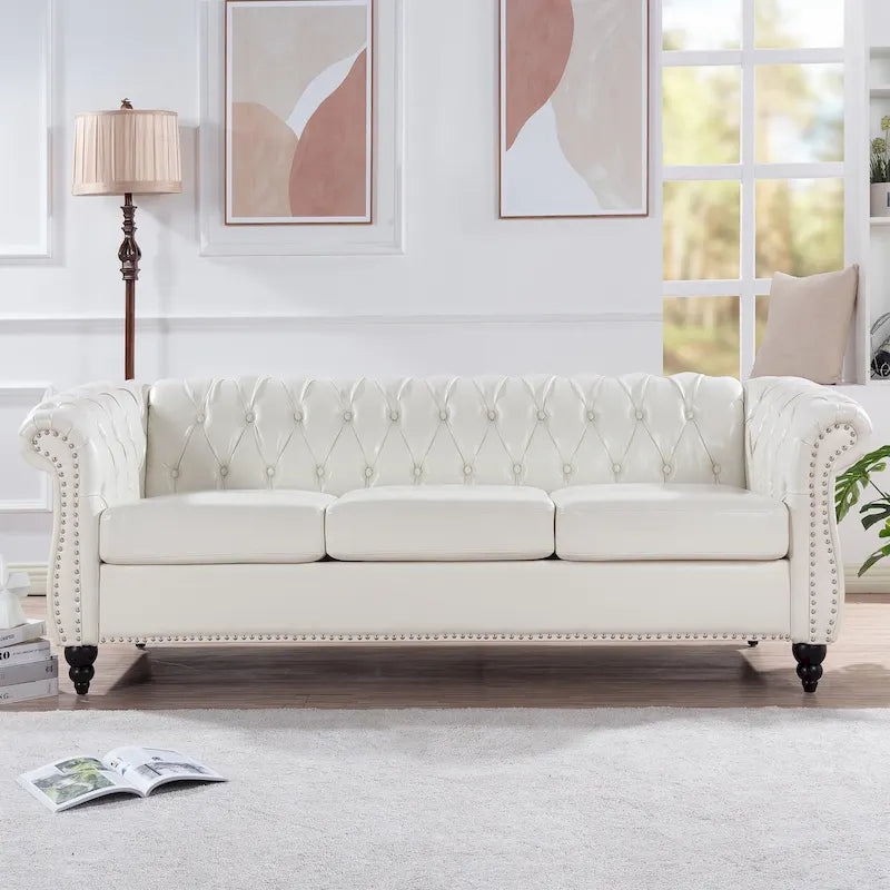 Upholstered Rolled Arm Chesterfield 3-Seater Sofa