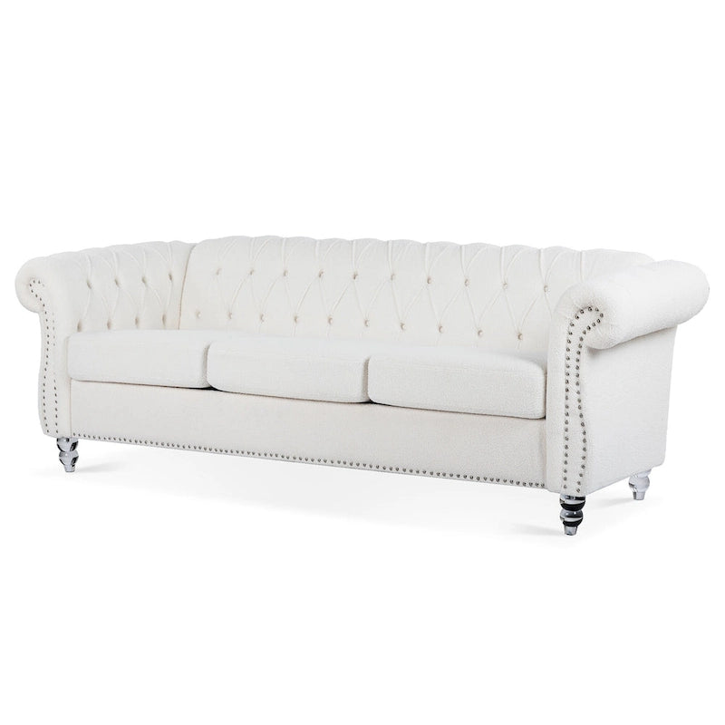 Upholstered Rolled Arm Chesterfield 3-Seater Sofa