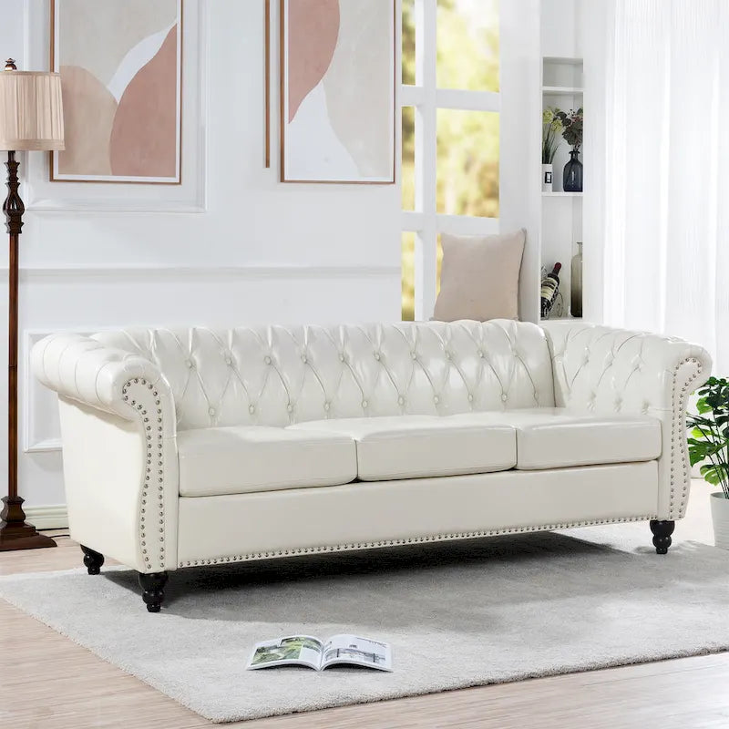 Upholstered Rolled Arm Chesterfield 3-Seater Sofa
