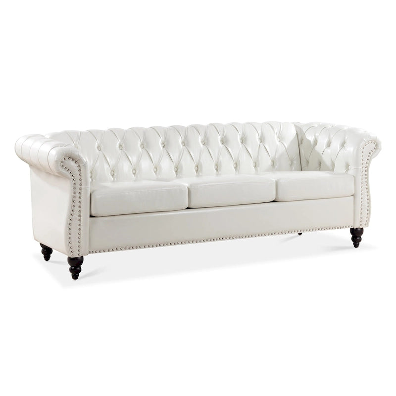 Upholstered Rolled Arm Chesterfield 3-Seater Sofa
