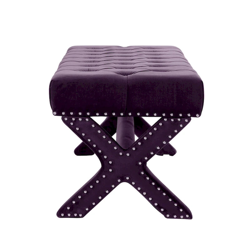 HomeRoots 45 Plum Velvet Upholstered Bench - 45.27L x 19.68W x 19.29H