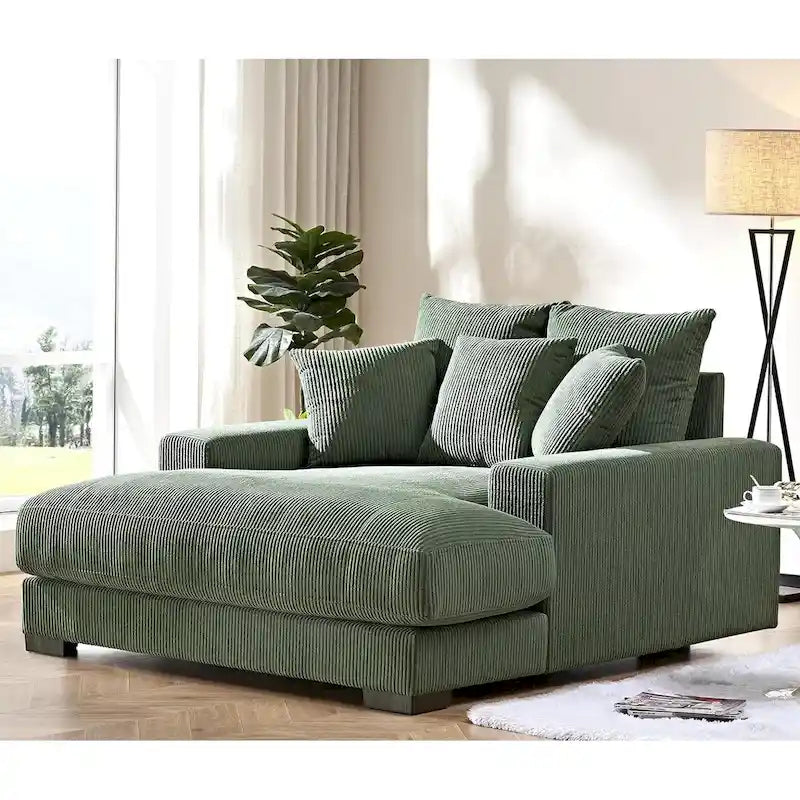 Chaise longue US Pride Furniture Luxe oversize in morbido tessuto a coste per soggiorno e camera da letto
