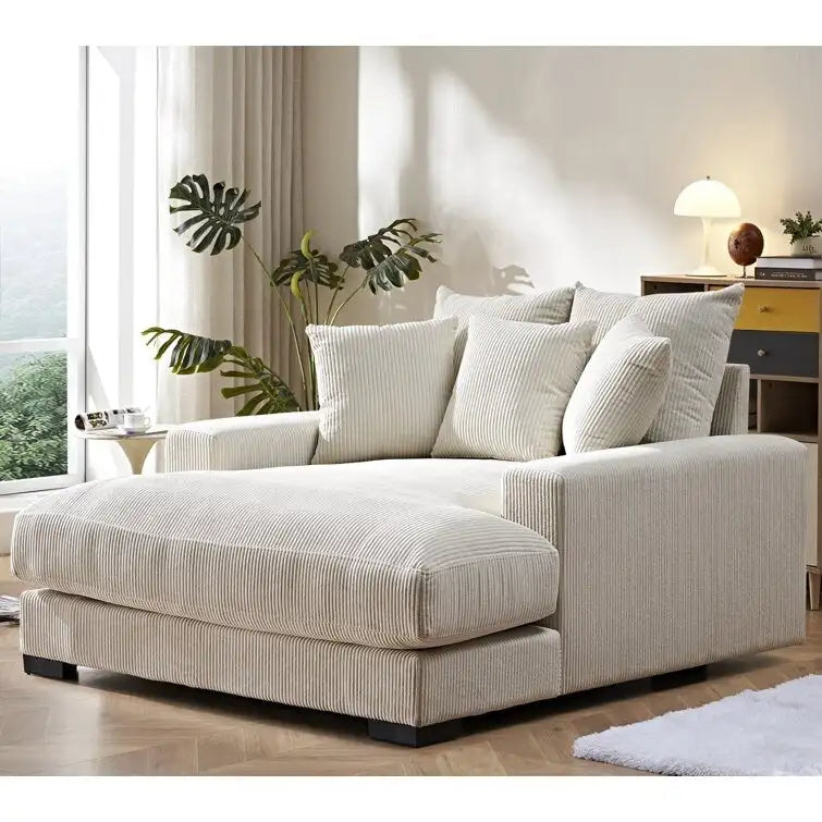 Divano chaise longue oversize Luxe di US Pride Furniture, in morbido tessuto a coste, per soggiorno e camera da letto