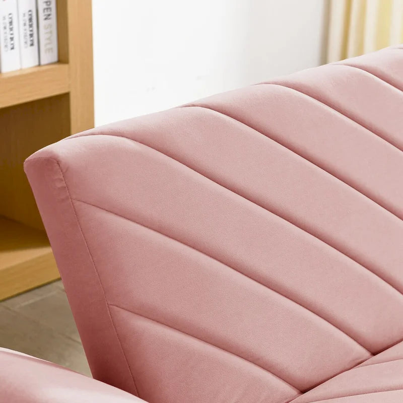87 Velvet Convertible Folding Sofa Bed with Adjustable Armrests