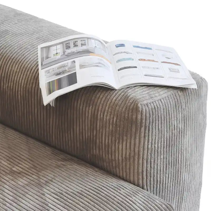 L-shaped Modular Sectional Sofa Corduroy Upholstered Couch with Chaise Ottoman and 3 pillows