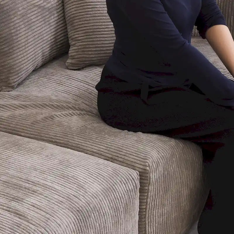 L-shaped Modular Sectional Sofa Corduroy Upholstered Couch with Chaise Ottoman and 3 pillows