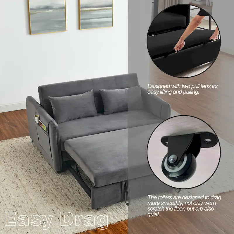3-in-1 Versatile Velvet Double Sofa with Pullout Bed