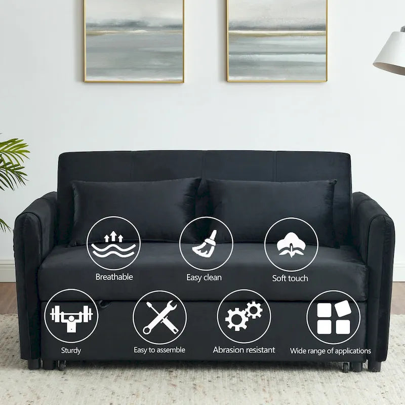 3-in-1 Versatile Velvet Double Sofa with Pullout Bed