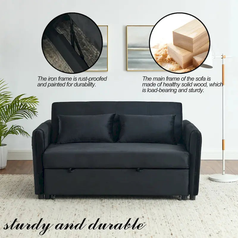 3-in-1 Versatile Velvet Double Sofa with Pullout Bed