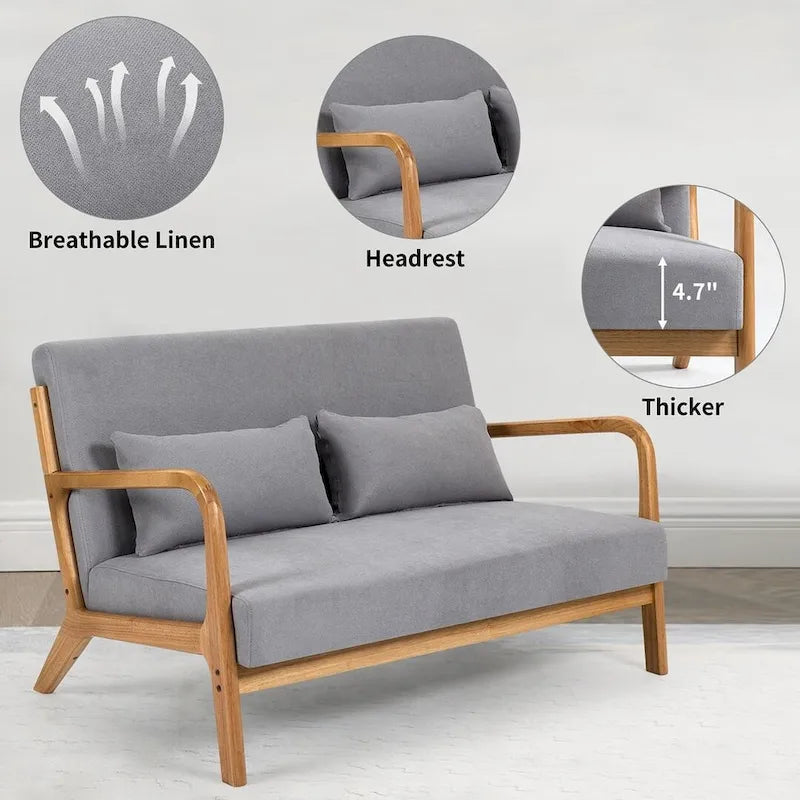 Mid-century Upholstered Accent Sofa in solid wood for 2