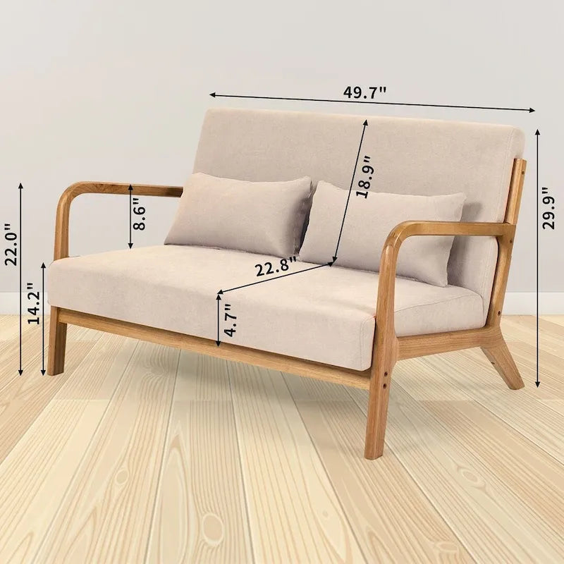 Mid-century Upholstered Accent Sofa in solid wood for 2