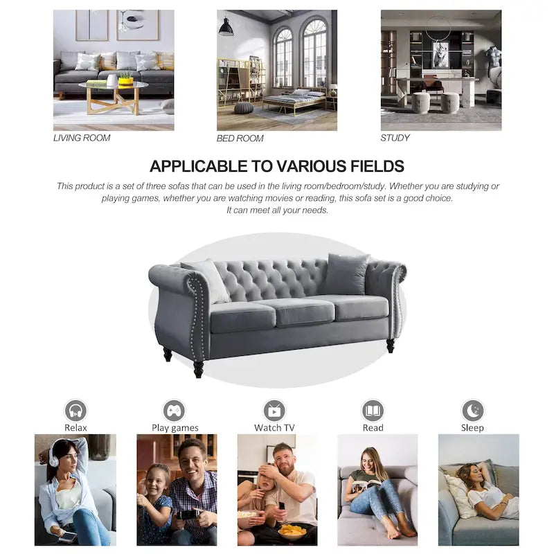 Chesterfield Sofa Grey Living Room