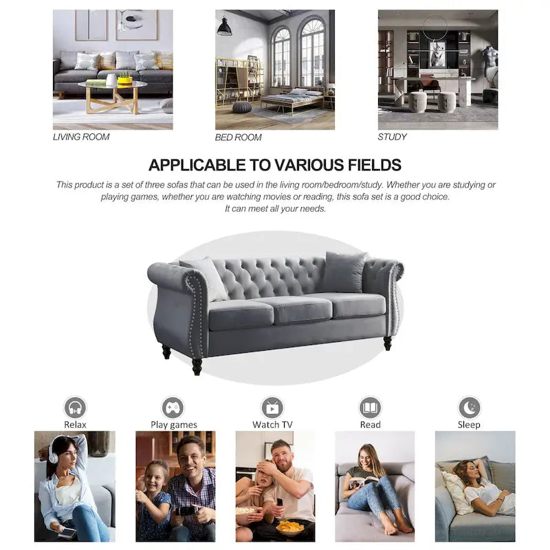 Chesterfield Sofa Grey Living Room