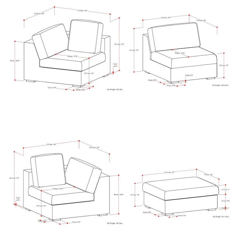 WYNDENHALL Marlee 3-Seater Modular Sofa and Ottoman Set in Velvety Chenille Performance Fabric