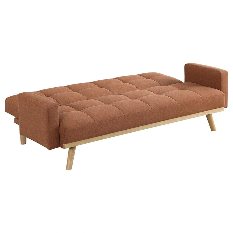 Divano letto futon Kori da 198 cm con schienale trapuntato, gambe angolari, tessuto arancione