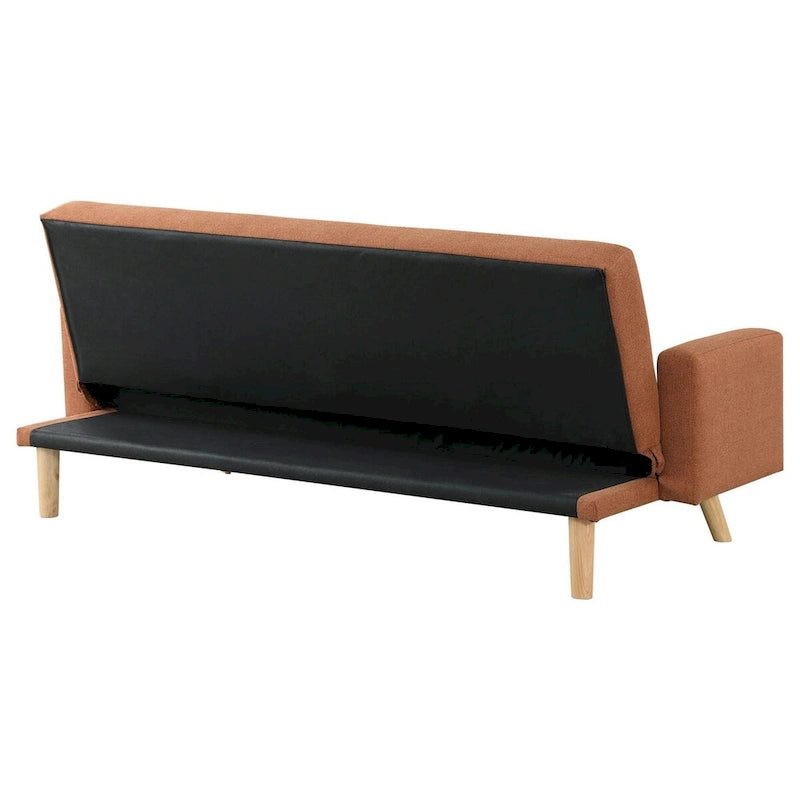 Divano letto futon Kori da 198 cm con schienale trapuntato, gambe angolari, tessuto arancione