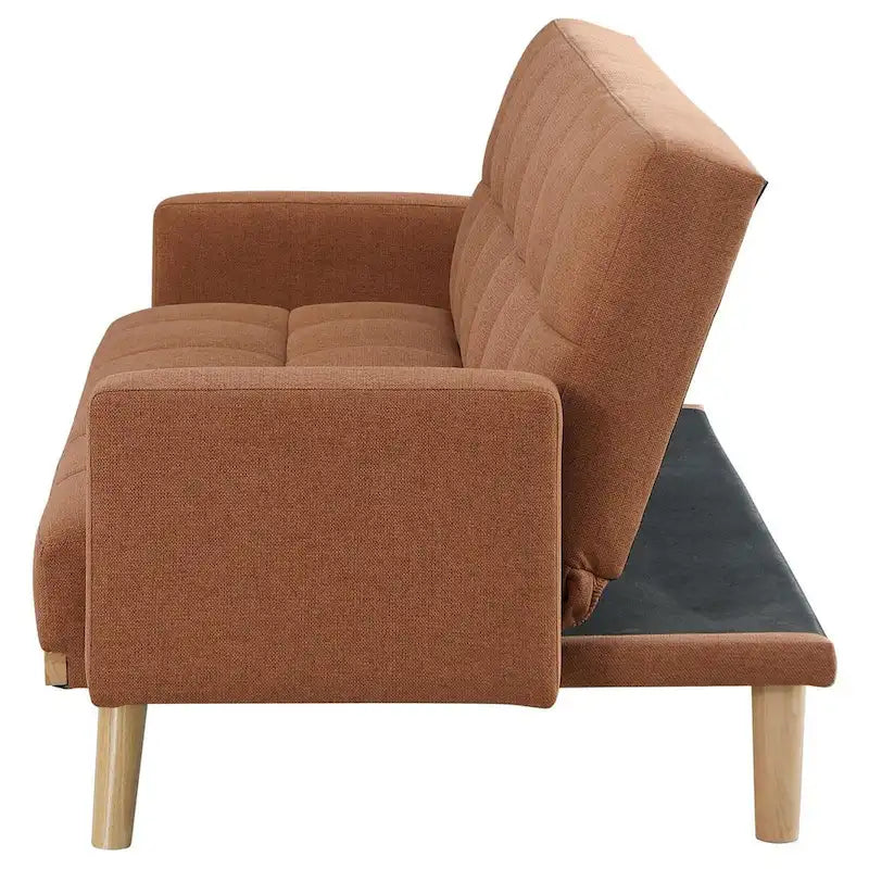 Divano letto futon Kori da 198 cm con schienale trapuntato, gambe angolari, tessuto arancione