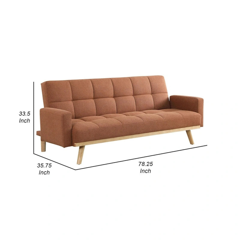 Divano letto futon Kori da 198 cm con schienale trapuntato, gambe angolari, tessuto arancione