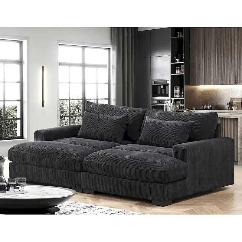 Luxe Sleeper Sofa with Soft Corduroy Upholstery Double Chaise Design Convertible to Twin Size Bed Extra Large