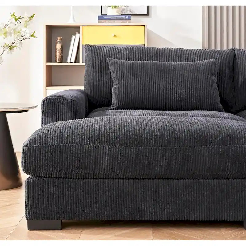 Luxe Sleeper Sofa with Soft Corduroy Upholstery Double Chaise Design Convertible to Twin Size Bed Extra Large