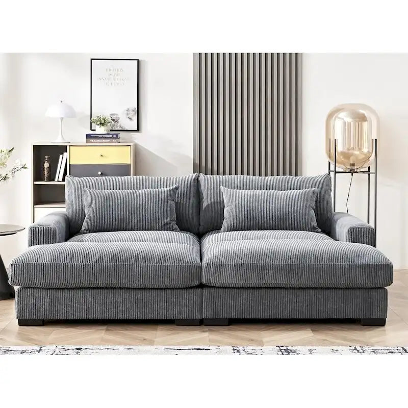 Luxe Sleeper Sofa with Soft Corduroy Upholstery Double Chaise Design Convertible to Twin Size Bed Extra Large