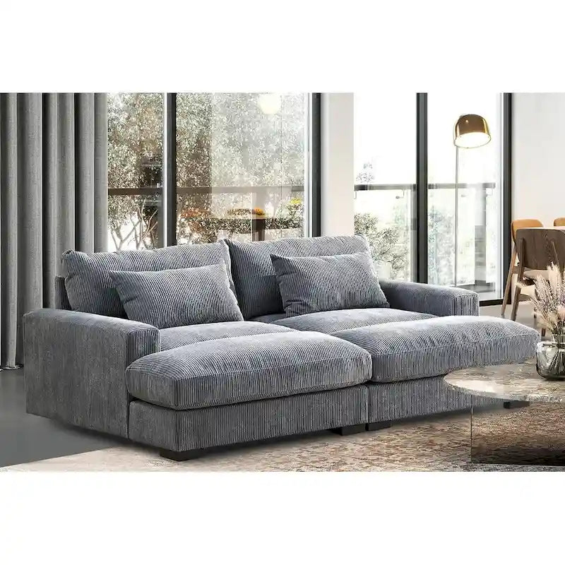 Luxe Sleeper Sofa with Soft Corduroy Upholstery Double Chaise Design Convertible to Twin Size Bed Extra Large