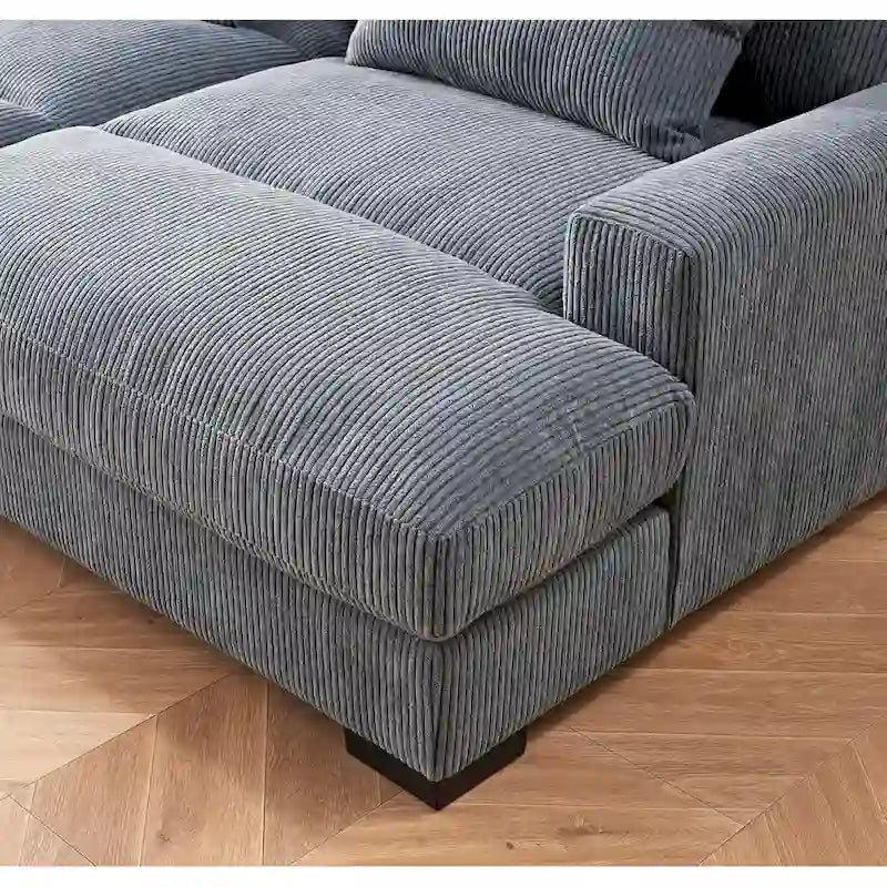 Luxe Sleeper Sofa with Soft Corduroy Upholstery Double Chaise Design Convertible to Twin Size Bed Extra Large
