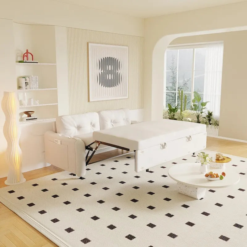 66.2 Queen Pull Out Sofa Bed with Storage and 2 Soft Pillows