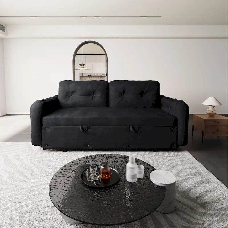 66.2 Queen Pull Out Sofa Bed with Storage and 2 Soft Pillows