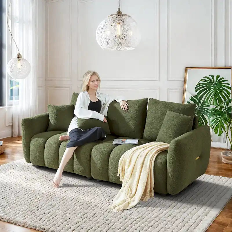 Ouyessir Overstuffed Upholstered Deep Seat Soft Fabric Sofa with 3 Pillows