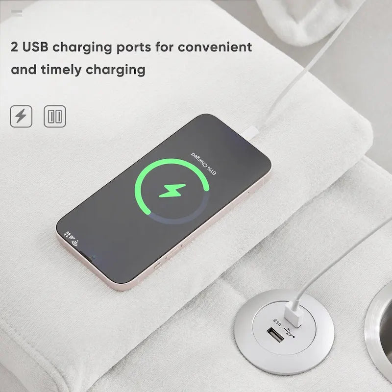 Divano a U 123*55 con console, portabicchieri e porte USB, set divano letto imbottito a 6 posti simmetrico con chaise longue