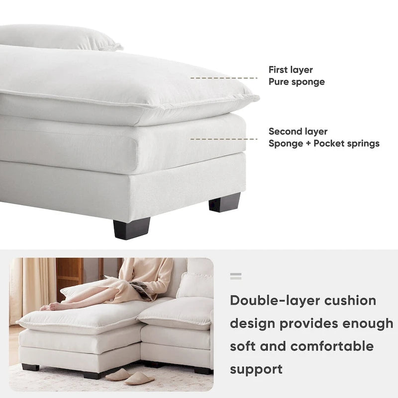Divano a U 123*55 con console, portabicchieri e porte USB, set divano letto imbottito a 6 posti simmetrico con chaise longue