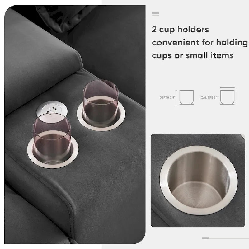 Divano a U 123*55 con console, portabicchieri e porte USB, set divano letto imbottito a 6 posti simmetrico con chaise longue