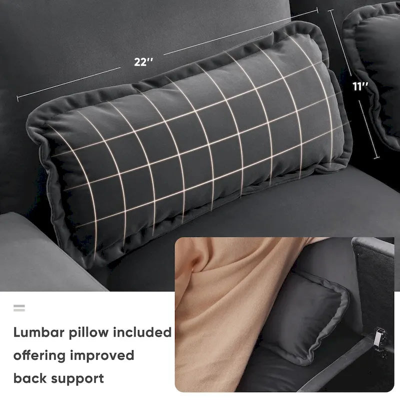 Divano a U 123*55 con console, portabicchieri e porte USB, set divano letto imbottito a 6 posti simmetrico con chaise longue