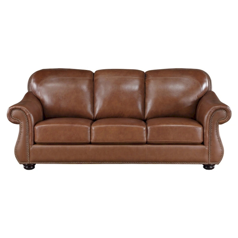 Boro 85 Inch Sofa, Rich Brown Top Grain and Faux Leather, Solid Wood