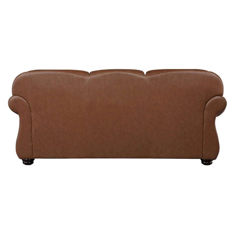 Boro 85 Inch Sofa, Rich Brown Top Grain and Faux Leather, Solid Wood