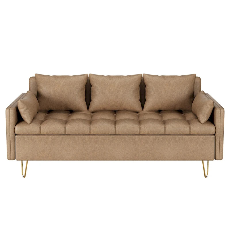 GIMMYFIVE 3-Seater Leather Sofa with Cushion, Couch for Living Room
