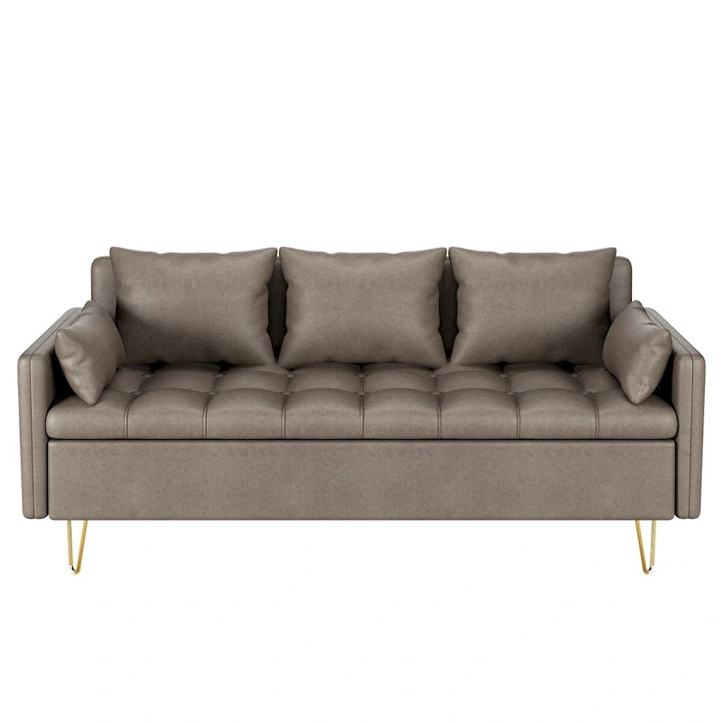 GIMMYFIVE 3-Seater Leather Sofa with Cushion, Couch for Living Room