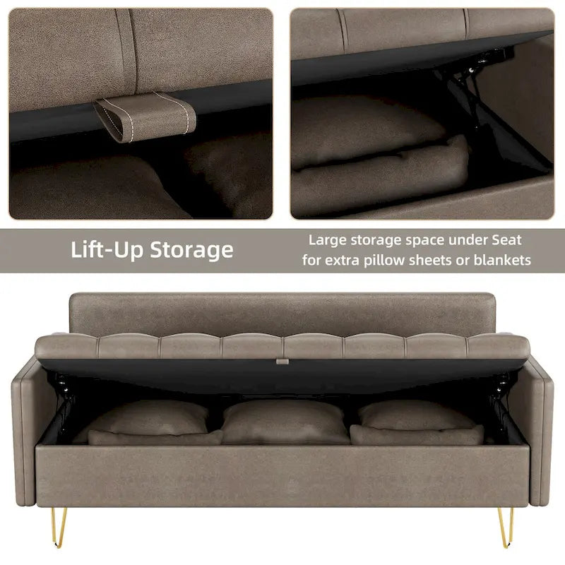 GIMMYFIVE 3-Seater Leather Sofa with Cushion, Couch for Living Room