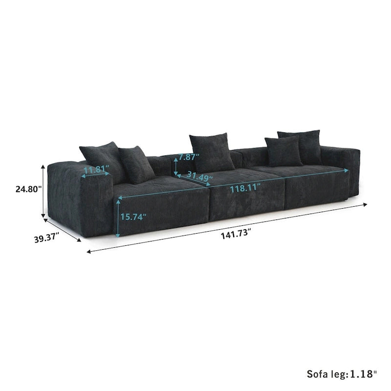 Modern 3-piece Sofa Set with Chaise Ottoman,Corduroy Modular Sectional Couch For Living Room